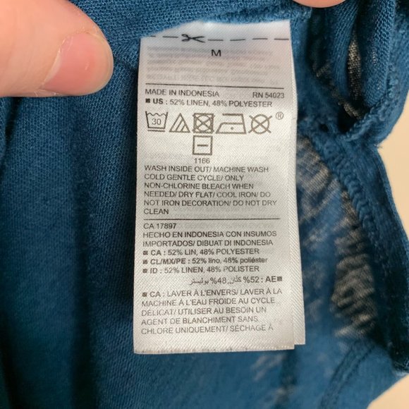 Old Navy Tank Top Just Beachy Shell Embroidered Linen Blend Teal Blue Shirt  M - Picture 5 of 6